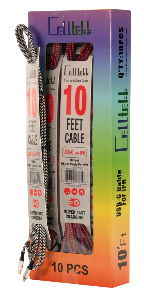 Cell TK 10ft USB-C to iPhone 10ct